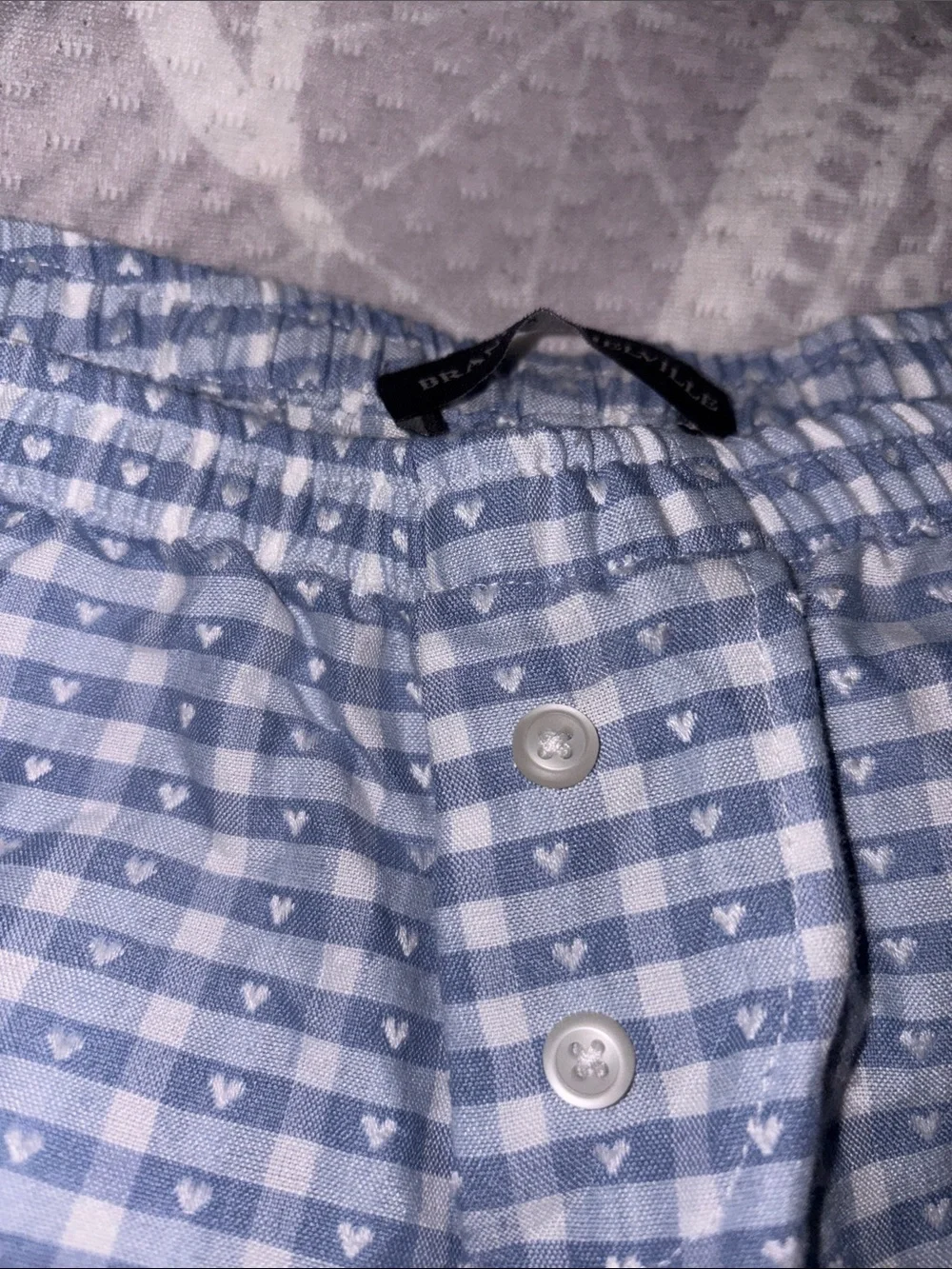 Brandy Melville Blue Checkered & Hearts Cotton Shorts